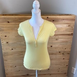 Vintage pastel soft yellow Abercrombie and Fitch Sheer v neck button front